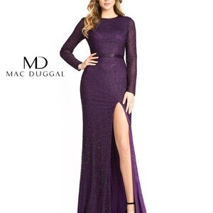 Mac Duggal Beaded Long Sleeve Dress Aubergine NWT 16